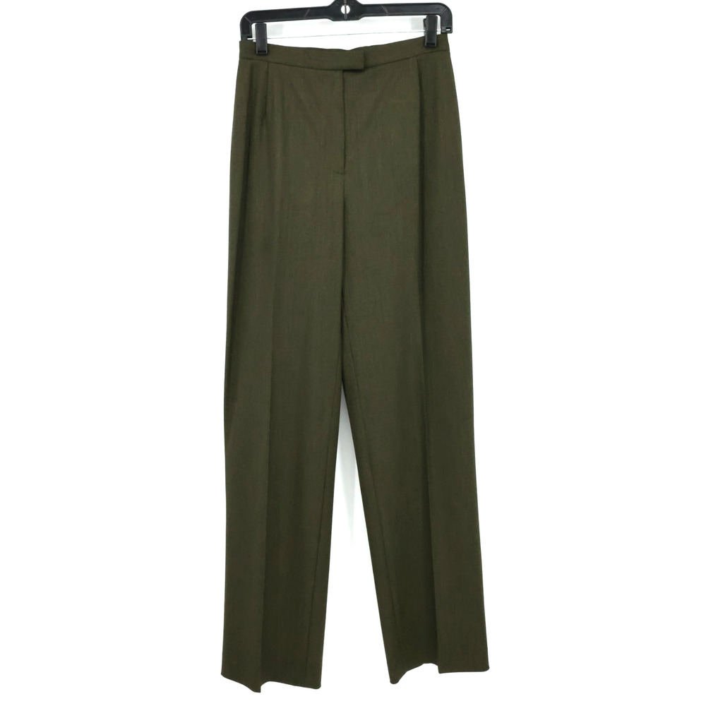 Lafayette 148 Dress Pants Womens 4 Green Wool Blend Pleated Front Career New